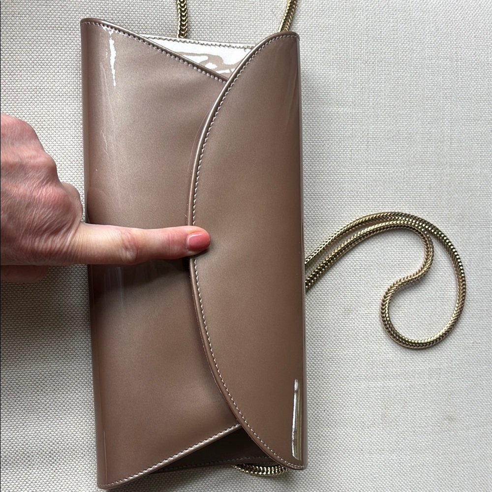 LK Bennett CU Flo Leather Clutch with Fold-Over Closure Detachable Chain. NWOT